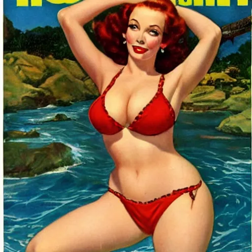 Image similar to christina hendricks on the cover of swimsuit illustrated 1 9 5 0 by earl norem