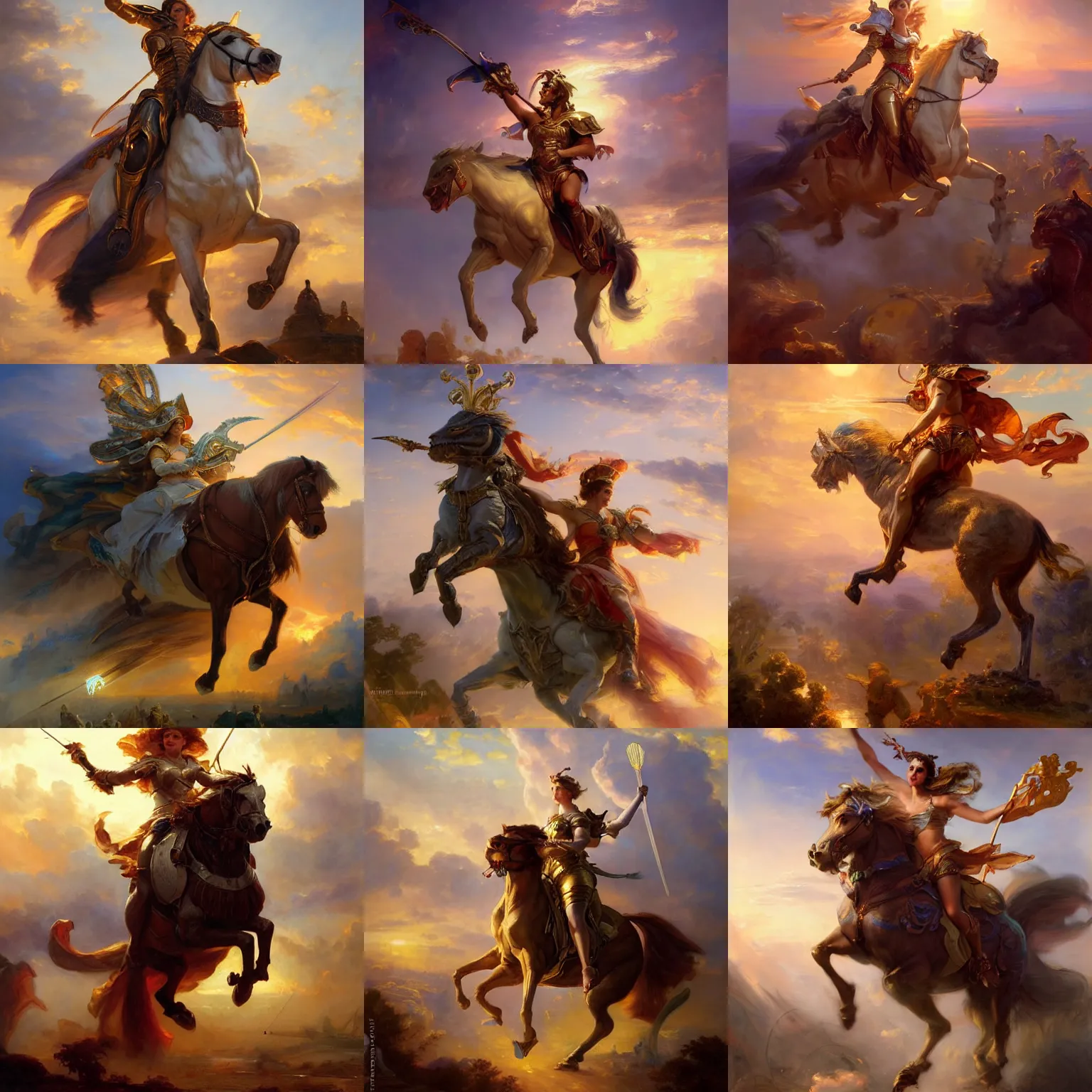 Prompt: columbia personification of united states riding magitek armor into battle golden hour by vladimir volegov and alexander averin and delphin enjolras and daniel f. gerhartz