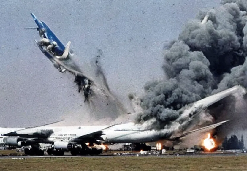 Image similar to boeing 7 4 7 exploding mid air, tragedy