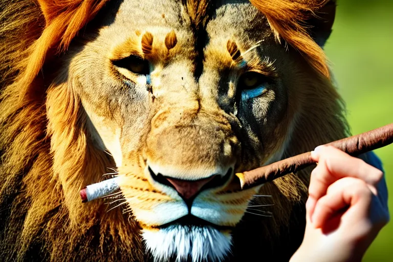 Prompt: a lion smoking cigar, 4k