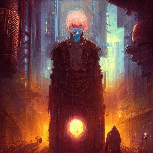 Image similar to an enigmatic and terrifying painting of a cyberpunk portrait by marc simonetti, greg rutkowski, ferdinand knab, colour, hyper detail, 8 k, one giant oak, universe, nebula, burst of colour, imaginary, roots, concept art, out of this world, depth, incredible depth