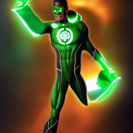 Image similar to A photo of green lantern performer by Jamie Foxx, highly detailed, 8K