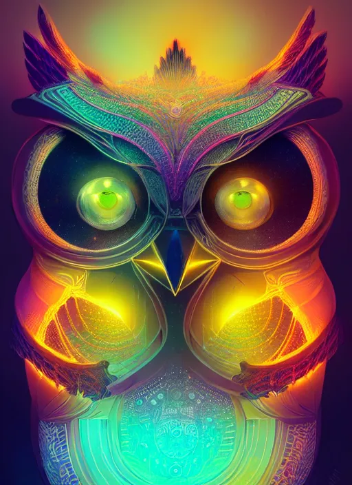 Image similar to symmetry!! product render poster vivid colors divine proportion owl, scifi, glowing fog intricate, elegant, highly detailed, digital painting, artstation, concept art, smooth, sharp focus, illustration,