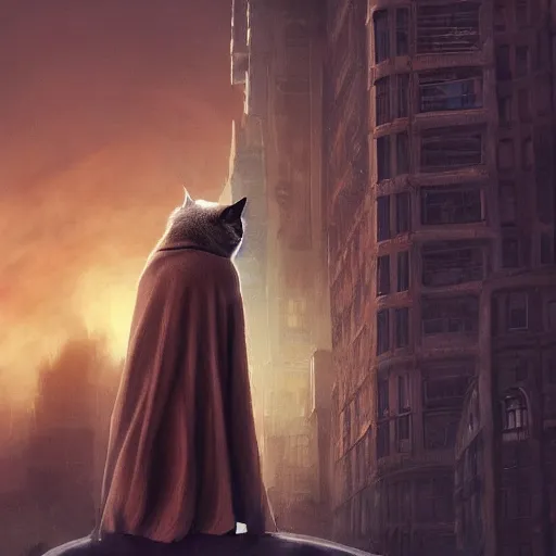 Prompt: a cat in a cloak, in a fantastic city , dramatic lighting, cinematic, establishing shot, extremely high detail, foto realistic, cinematic lighting, post processed, concept art, high details, cinematic, 8k resolution, beautiful detailed, photorealistic, digital painting, artstation, concept art, smooth, sharp focus, artstation trending, octane render, unreal engine