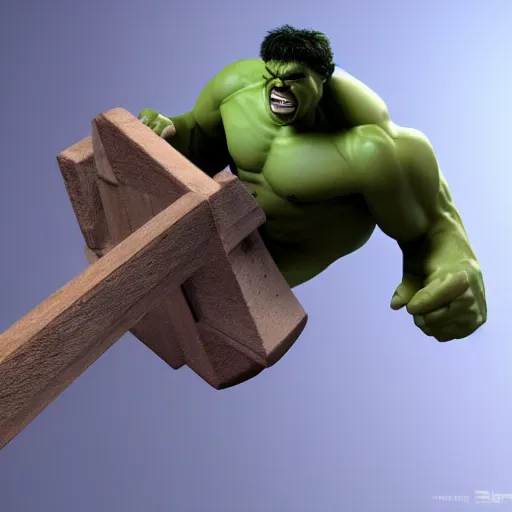 Prompt: hulk being launched out of a catapult, 3d render