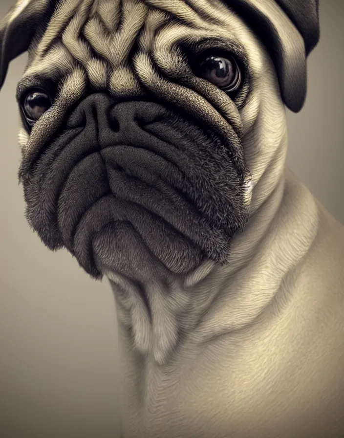 Image similar to a pug dog morphed with Boris the animal, intricate artwork by artstation. octane render, cinematic, hyper realism, 8k, depth of field.