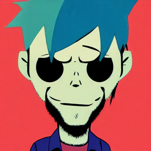 Image similar to 2 d gorillaz, a man with messy blue hair and no eyes, portrait, gorillaz style, jamie hewlett, neutral expression