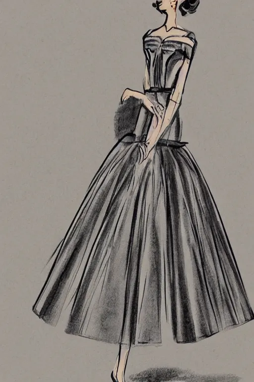 Image similar to a detailed fashion illustration of a 5 0 s hostess gown