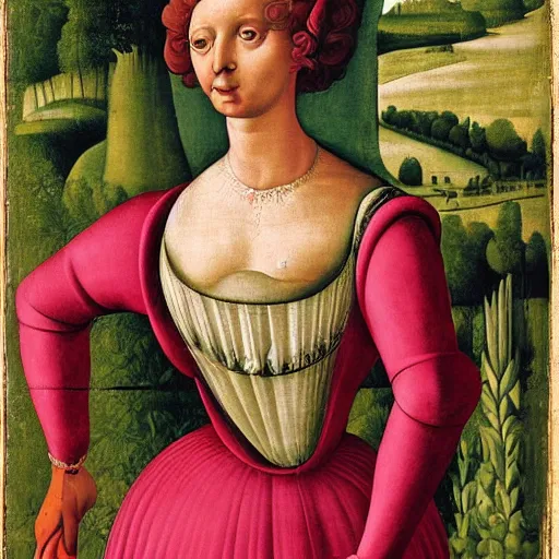 Image similar to portrait of an anthropomorphic flamingo as an italian duchess, sandro bottecelli, 1 5 0 0