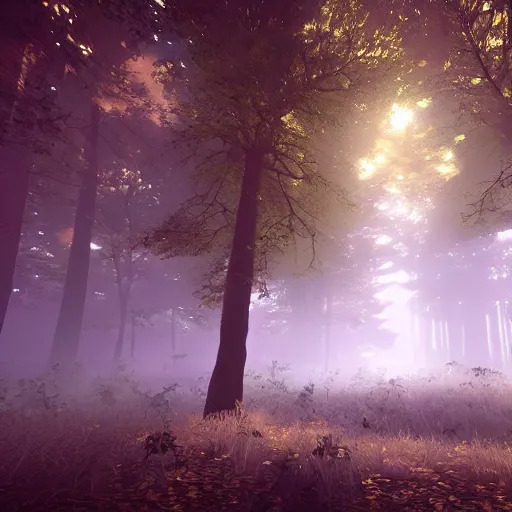 Image similar to a mystical forest by night , unreal engine 5.