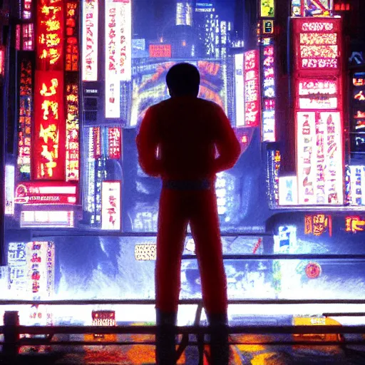 Prompt: ultra realist soft painting render of Kaneda in neo tokyo world, symmetry accurate features, very intricate details, volumetric lighting