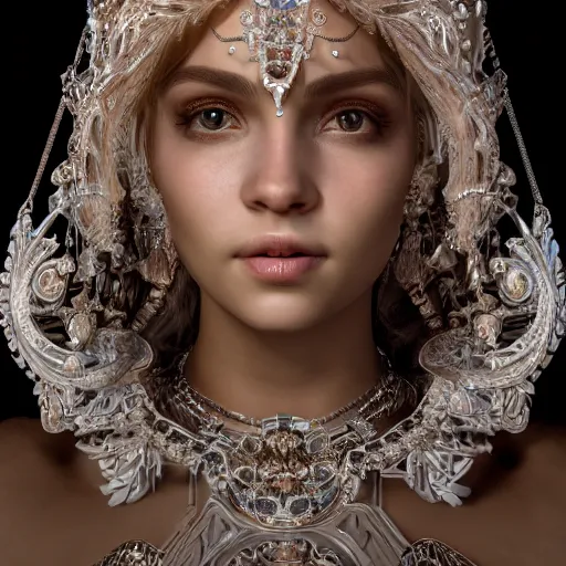 Prompt: portrait of pretty princess with perfect skin, glowing, ornate and intricate sapphire jewelry, jaw dropping beauty, glowing backdrop, white accent lighting, hyper detailed, 4 k octane render