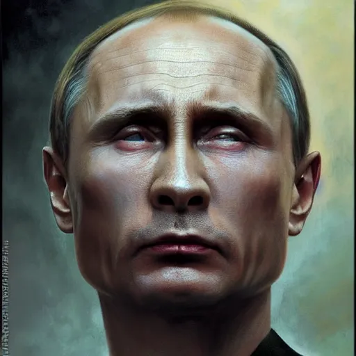 Image similar to vladimir putin, putin unga bunga, vladimir putin macabre face, by donato giancola and greg rutkowski and wayne barlow and zdzisław beksinski, realistic face, digital art