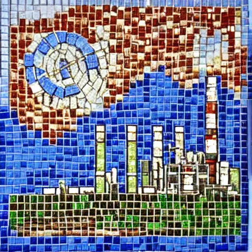 Prompt: grangemouth oil refinery in small mosaic tiles by erin hanson