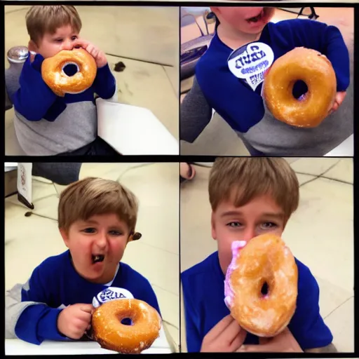 Prompt: kirby eating a donut larger than he is