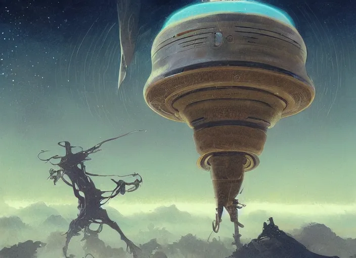 Image similar to unpublished photo of ufo, tripod, winds, by john howe & victo ngai & craig mullins & peter mohrbacher