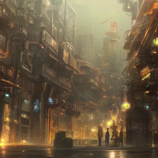 Image similar to screenshot from an anime, hd, artstation, sci-fi, anime in a steampunk city