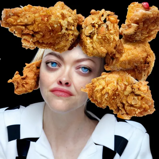 Image similar to a face made of fried chicken, fried chicken face looking like amanda seyfried