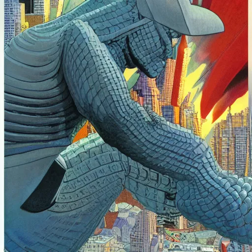 Prompt: jean giraud and moebius and don lawrence and alex ross and john romita jr, gouache and wash paints, smooth focus, sharp details, detailed details, bokeh, 4 k, fine 5 k details, fine details, fine intricate, fine facial proportionate, fine body proportionate / ultraman versus godzilla in city of new york