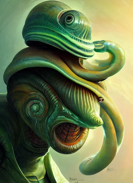 Image similar to elon musk as slimy mollusk character, drool, wide angle, elegant, highly detailed, digital painting, artstation, concept art, wallpaper, smooth, sharp focus, illustration, art by h. r. giger and artgerm and greg rutkowski and alphonse mucha