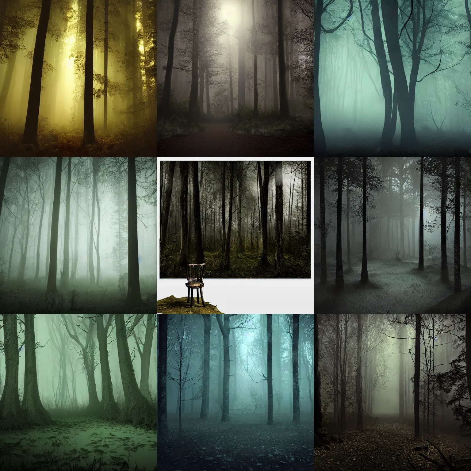 Prompt: a very dark and creepy dense forest at night, fantasy style, 8 k
