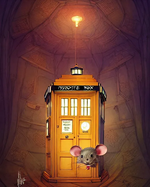 Image similar to anthropomorphic art of a detective mouse inside tardis, victorian inspired clothing by artgerm, victo ngai, ryohei hase, artstation. fractal papersand books. highly detailed digital painting, smooth, global illumination, fantasy art by greg rutkowsky, karl spitzweg, doctor who