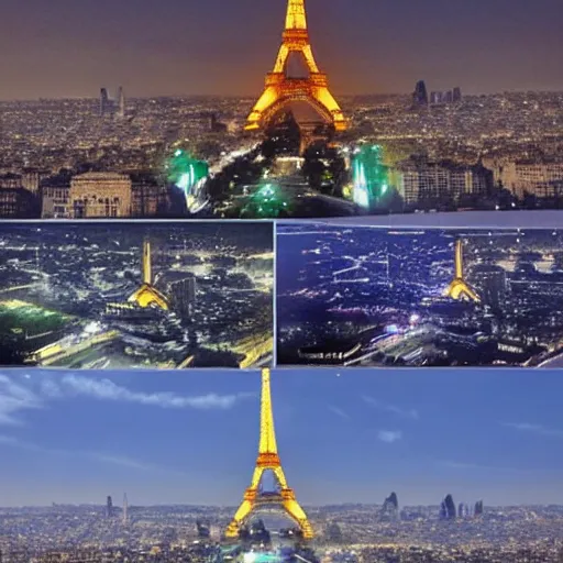 Prompt: Paris the French capital in 2050, attacked by a pyramid-shaped spaceship that shoots red lasers, multiple details, realistic, brilliant color, modern sci-fi movie style