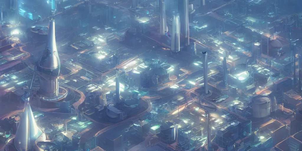 Prompt: aerial view of a renewable futuristic powerplant, mattepainting concept Blizzard pixar maya engine on stylized background splash comics global illumination lighting artstation lois van baarle, ilya kuvshinov, rossdraws