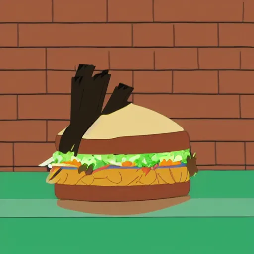 Prompt: horse eating a big sandwich, south park style