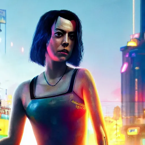 Image similar to aubrey plaza as character in cyberpunk 2 0 7 7