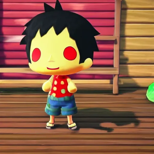 Prompt: Luffy from One Piece as an Animal Crossing character