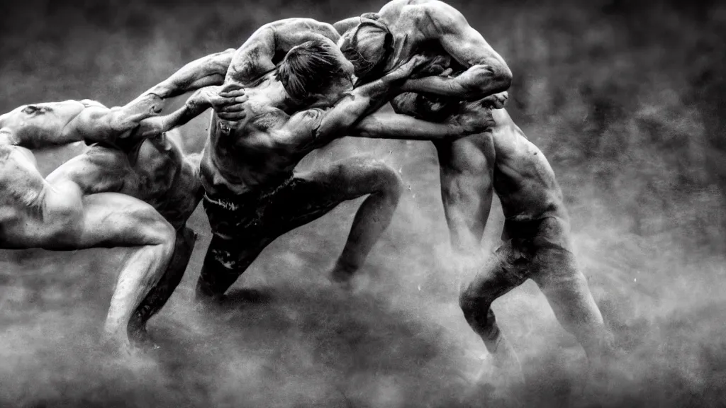 Image similar to a crazy fight, 4 k, award winning, black and white