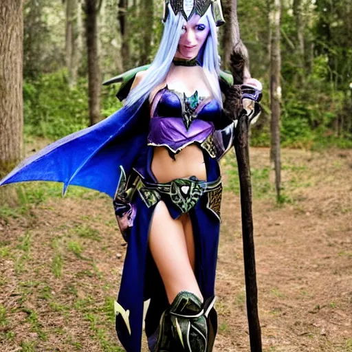 Prompt: photograph of a model cosplaying as a night elf from warcraft