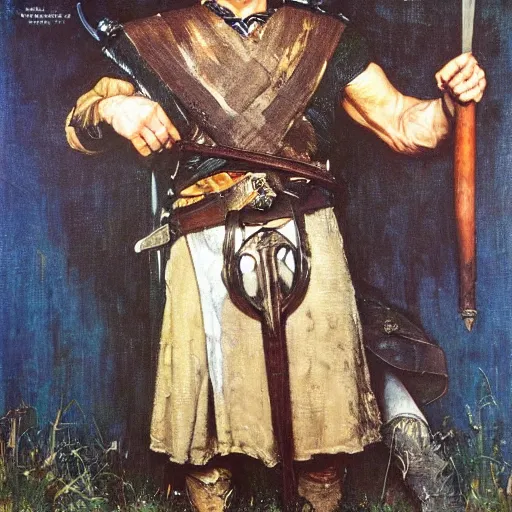 Image similar to a portrait painting of William Wallace. Painted by Norman Rockwell