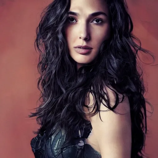 Image similar to a beautiful close - up shot of gal gadot, beautiful soft light failling on her face, studio photography by annie leibovitz