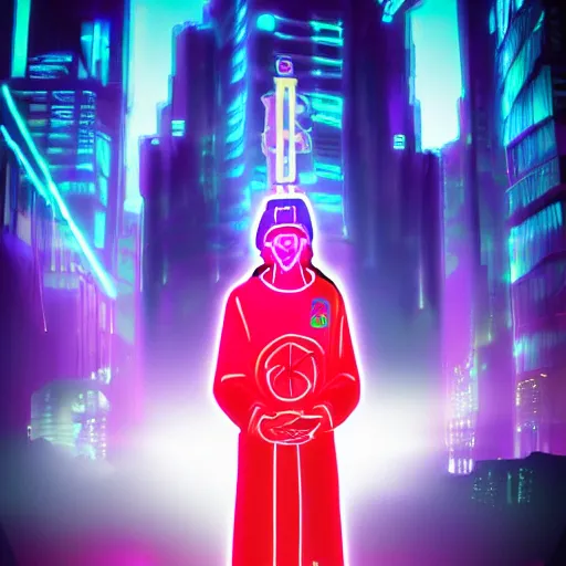 Image similar to neon cyberpunk priest