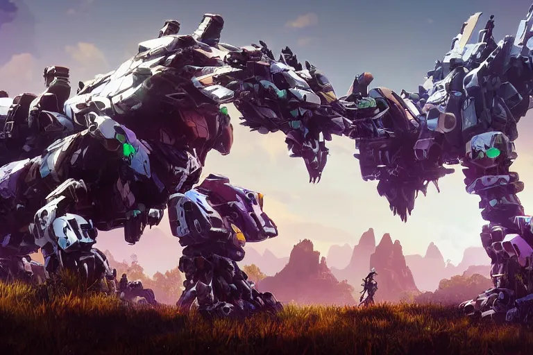 Image similar to grazer machine mecha animal beast robot of horizon forbidden west horizon zero dawn bioluminiscence global illumination ray tracing hdr fanart arstation by sung choi and eric pfeiffer and gabriel garza and casper konefal