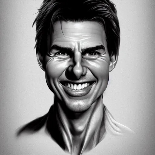 Prompt: caricature of tom cruise smiling, exaggerated features, highly detailed, drawing by mahesh nambiar, sebastian kruger, archille superbi, carola rubio, artstation