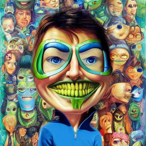 Image similar to Tom Cruise as The Mask, pixar cute, highly detailed, sharp focus, digital painting, artwork by Jeremiah Ketner + Mati Klarwein + Fintan Magee + Chris Mars