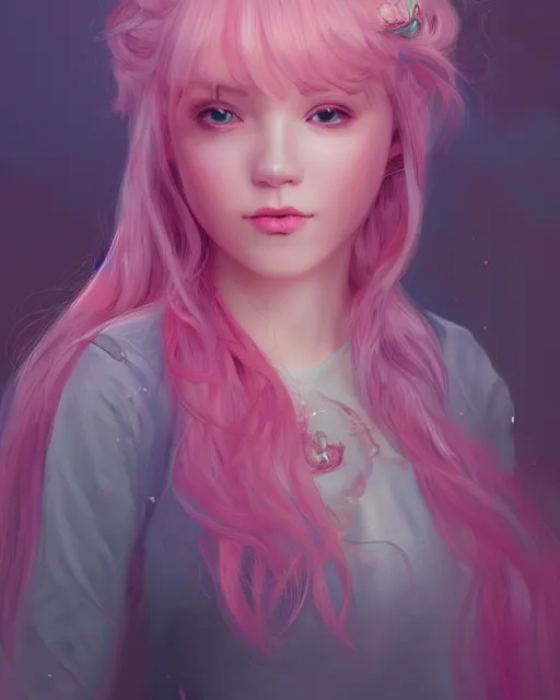 Image similar to beautiful norwegian girl pink blob hair, cute, intricate, highly detailed, digital painting, trending on artstation, concept art, smooth, sharp focus, backlit, rim light, vivid colors, illustration, unreal engine 5, 8 k, art by rossdraws and alphonse mucha