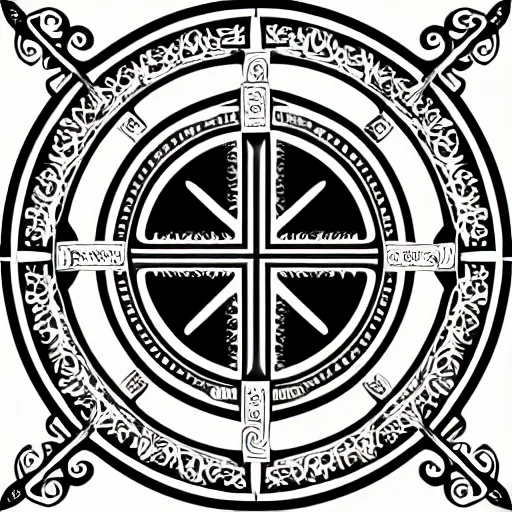 Prompt: graphic vector design of ancient christian trinity catholic seal, black and white, san benito, old testament medallion, circular, ornate, intricate,