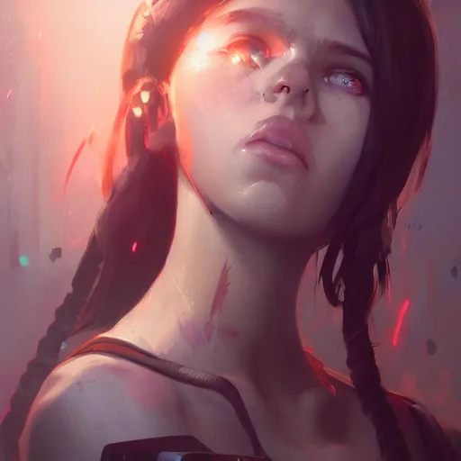 Image similar to epic portrait of gamer girl, by greg rutkowski, trending on artstation, 8 k, high detalied, cgsociety,