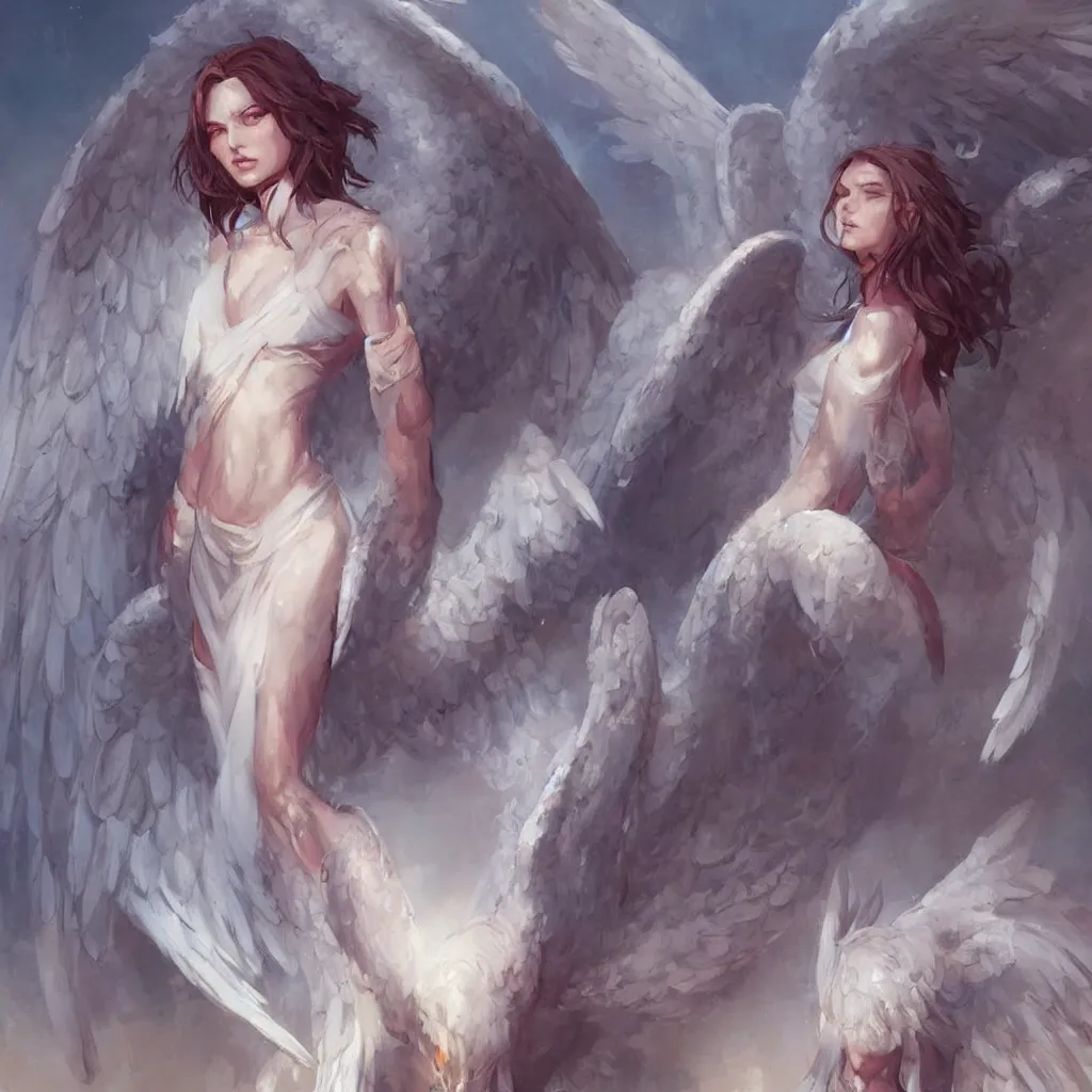 Image similar to beautiful diagram of a biblically accurate angel, art by scott davidson, albert aublet, krenz cushart, artem demura