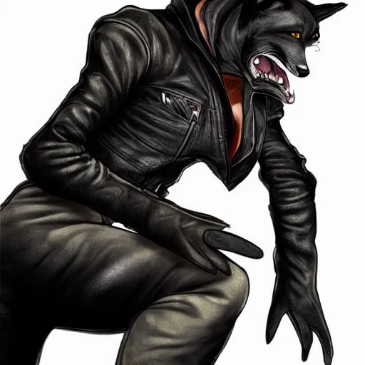 Image similar to A fox with a small head wearing a leather jacket and leather jeans and leather gloves, trending on FurAffinity, energetic, dynamic, digital art, highly detailed, FurAffinity, high quality, digital fantasy art, FurAffinity, favorite, character art