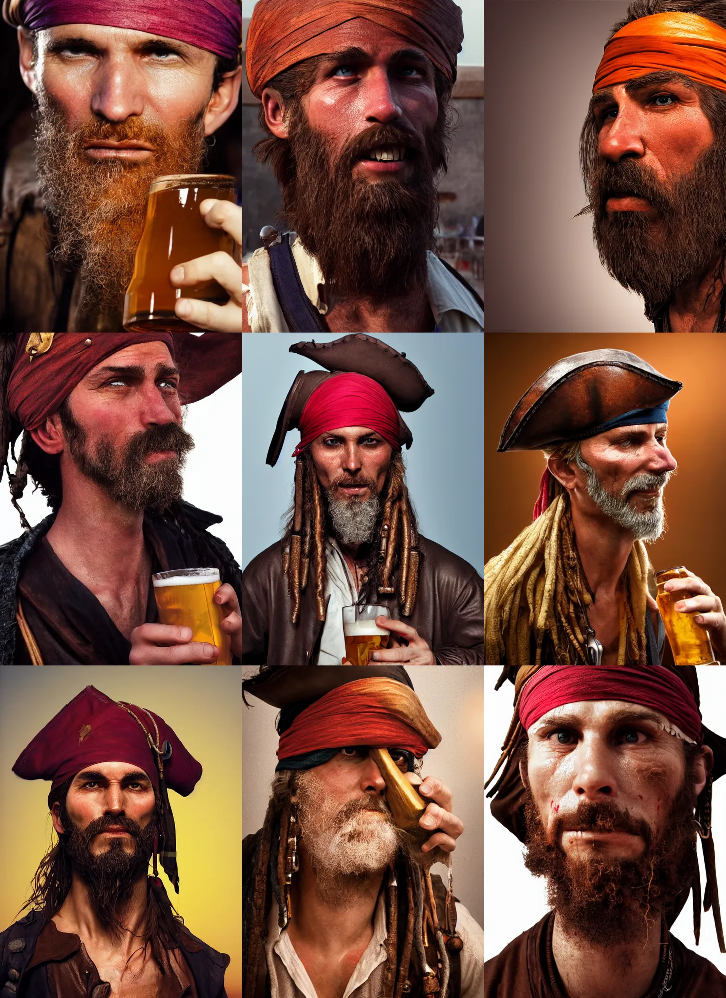 Prompt: head and shoulder of a pirate drinking a beer, photography by steve mccurry and david lazar, volumetric lighting, very detailed face, artstation, press, magazine