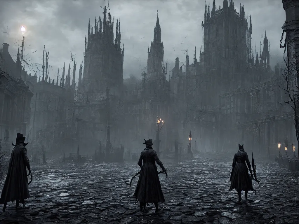 Image similar to bloodborne 2, dark, nighttime, victorian england style, horror, grotesque, serene, haunting, heavy atmosphere, claustrophobic, insanity, High Definition detail, 8K