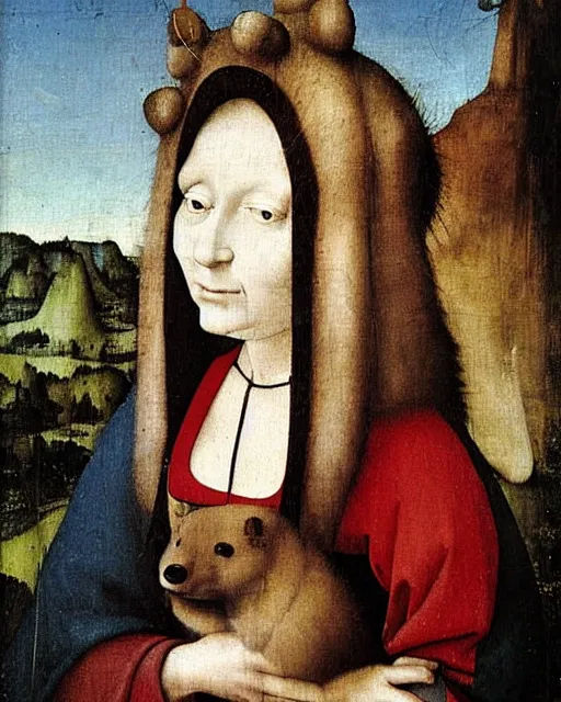 Image similar to Lady with an Ermine by Leonardo painting by Hieronymus Bosch