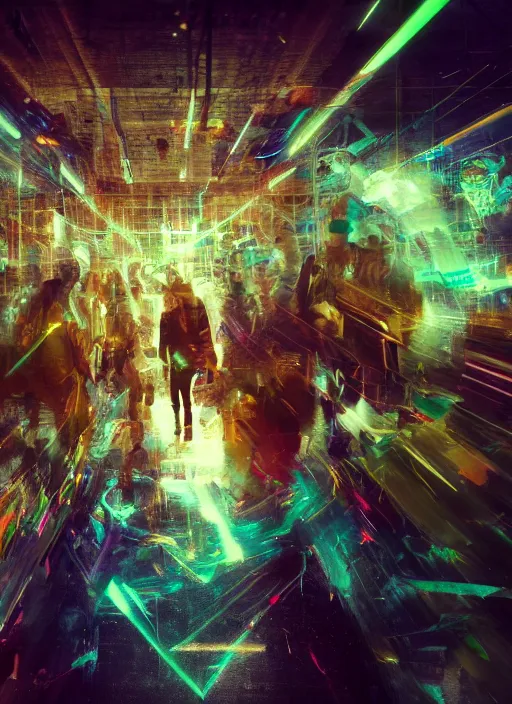 Prompt: cinematic epic shot, groups of happy humans, hyper realistic, painting detailed flow of beautiful digital objects, text morphing into objects, highly detailed, super realistic, perfect lighting pixel sorting, style sheet