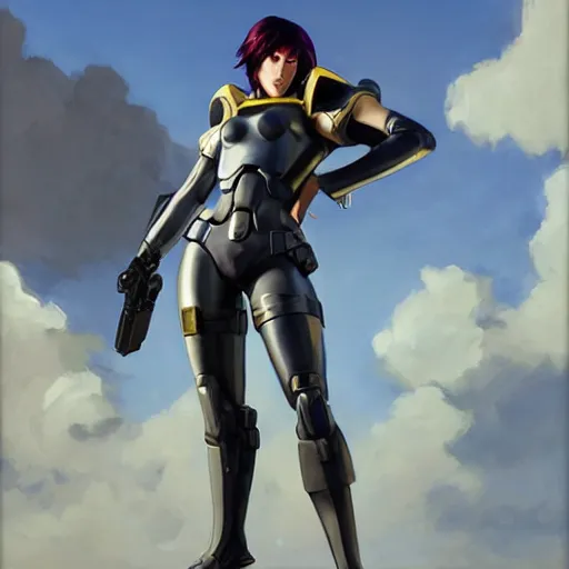 Image similar to greg manchess portrait painting of partially armored motoko kusanagi as overwatch character, medium shot, asymmetrical, profile picture, organic painting, sunny day, matte painting, bold shapes, hard edges, street art, trending on artstation, by huang guangjian, gil elvgren, ruan jia, greg rutkowski, gaston bussiere