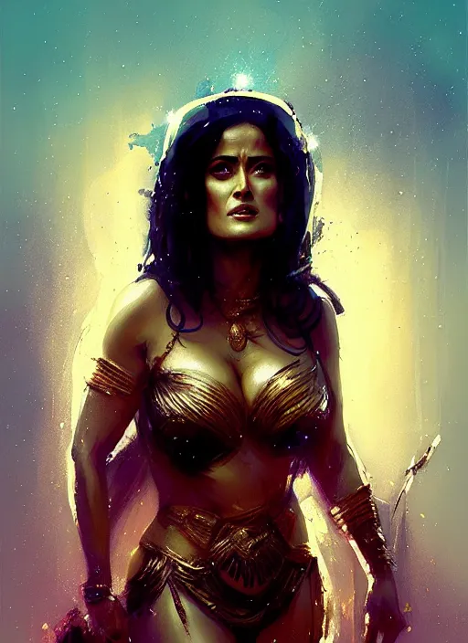 Image similar to portrait of salma hayek as dejah thoris, by ismail inceoglu